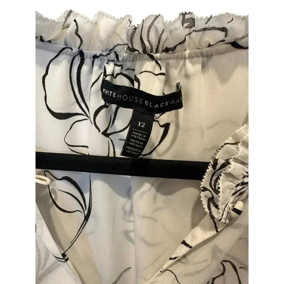 WHBM Women's White Floral Print Long Sleeve Mock Neck Blouse Size Medium - Picture 3 of 7